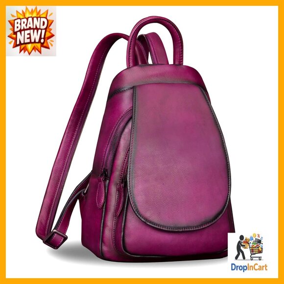 Genuine Leather Backpack Retro Daypack Casual Rucksack Adjustable Straps